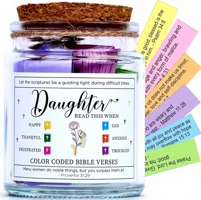 SOLMAYCO Bible Verse Jar for Daughter – 92 Scriptures for Encouragement & Faith | Christian Easter Gift for Teen Girls & Young Women | Spiritual Affirmation Jar | Birthday or Easter Gift from Mom or Dad - Image 1